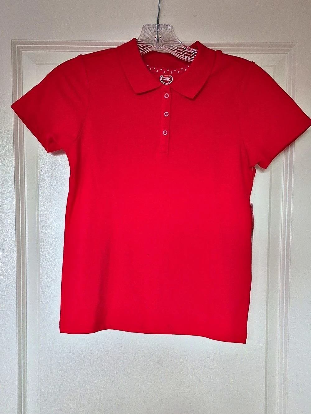 Wonder Nation Short Sleeve Polo Girls' Red Large (10-12)